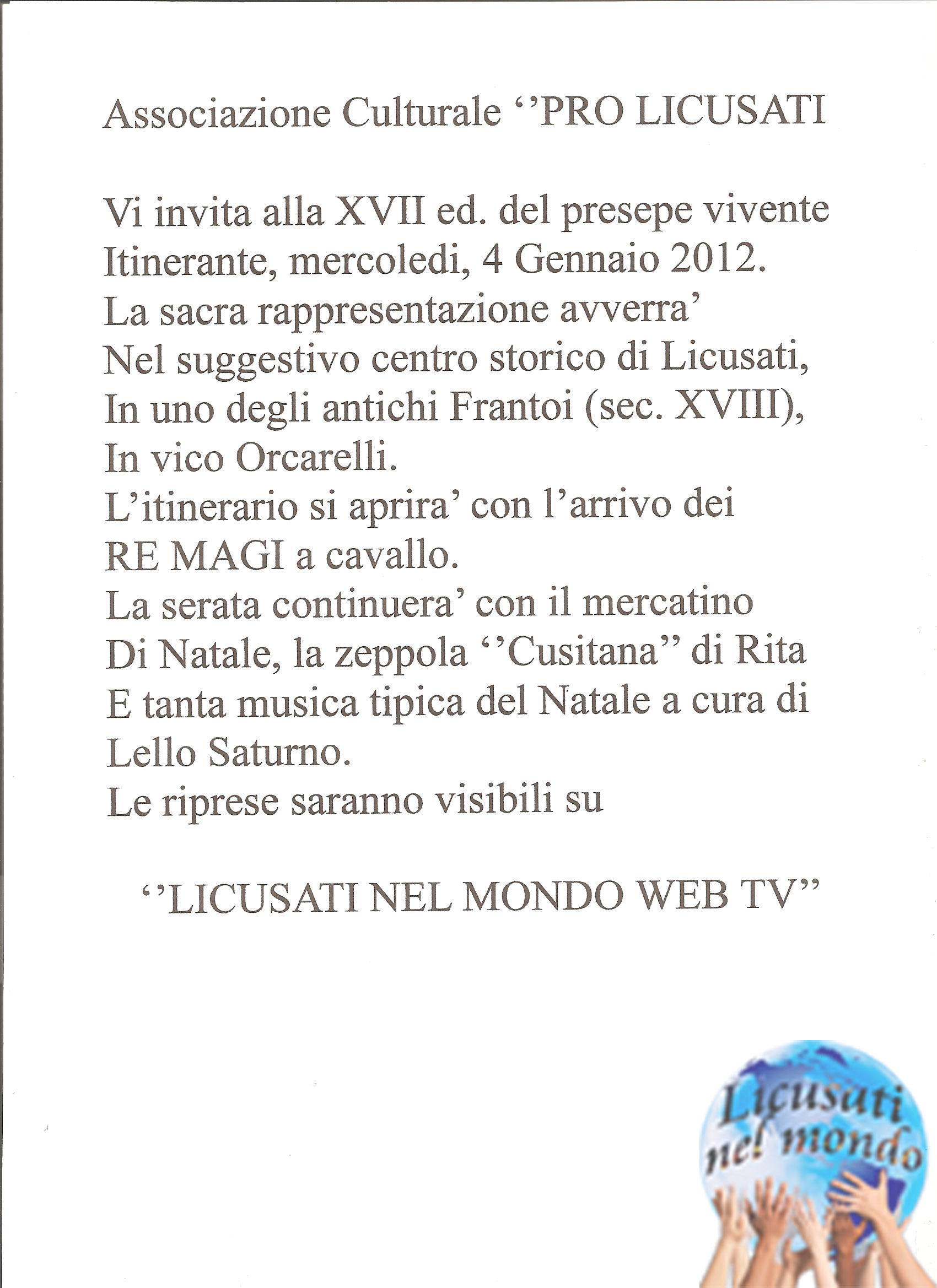 Licusati: il presepe itinerante nel centro storico, fra zeppole e musica, va in diretta on-line