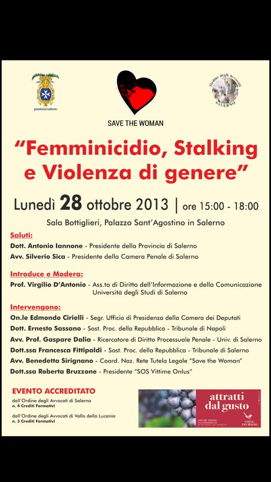 Femminicidio, stalking e violenza di genere: se ne parla lunedì 28 a Salerno