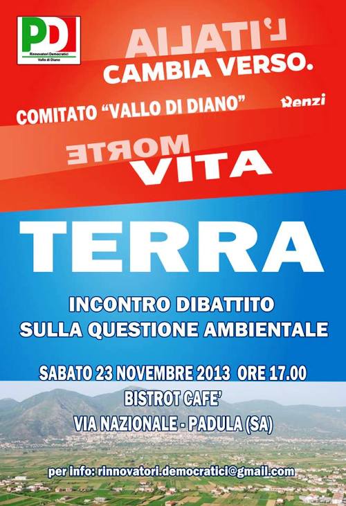 Sabato a Padula la “Terra dei Fuochi”: “Terra – Morte vs Vita”