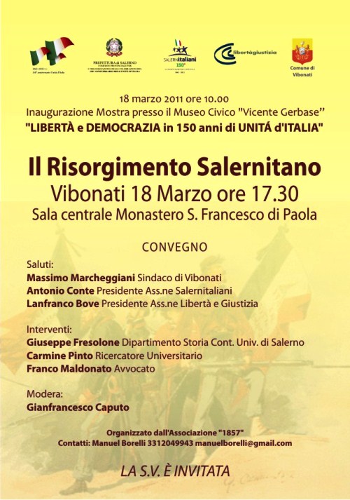 Venerdì 18 marzo il convegno “Il Risorgimento Salernitano”