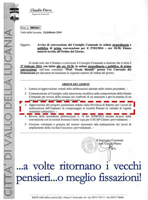 Impianto di compostaggio a Vallo della Lucania e delega al bilancio, il consiglio comunale straordinario