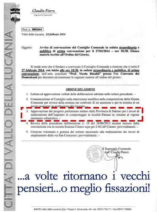 Impianto di compostaggio a Vallo della Lucania e delega al bilancio, il consiglio comunale straordinario