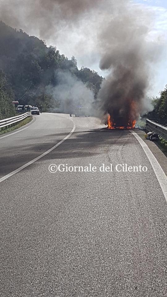 Auto prende fuoco sulla strada statale Bussentina
