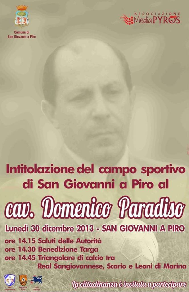 San Giovanni a Piro: il campo sportivo in memoria di Domenico Paradiso, dirigente della Polisportiva Sangiovannese