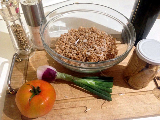 Zucchini tondi ripieni di tonno, farro e cipolla rossa