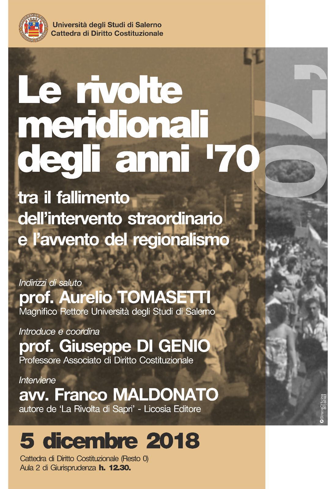 Le rivolte meridionali degli anni ’70, l’incontro all’Università di Salerno