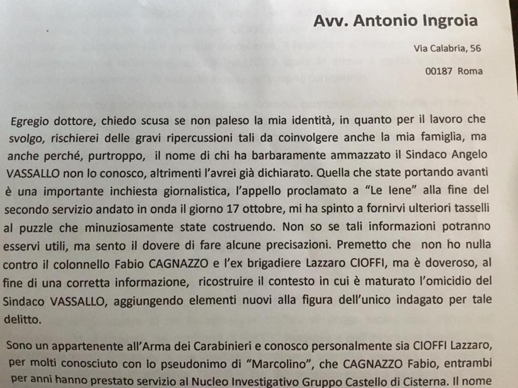 Omicidio Vassallo, Ingroia: «Autore lettera anonima si faccia avanti»