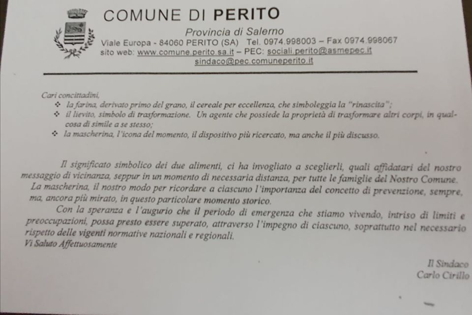 Coronavirus, da comune del Cilento farina e lievito per gli abitanti