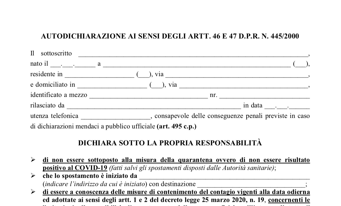 Coronavirus, nuova autocertificazione: è la quarta. Le altre non valgono più