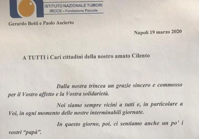 Dal Pascale di Napoli il messaggio al Cilento: «Ci sentiamo i vostri ‘papà’»