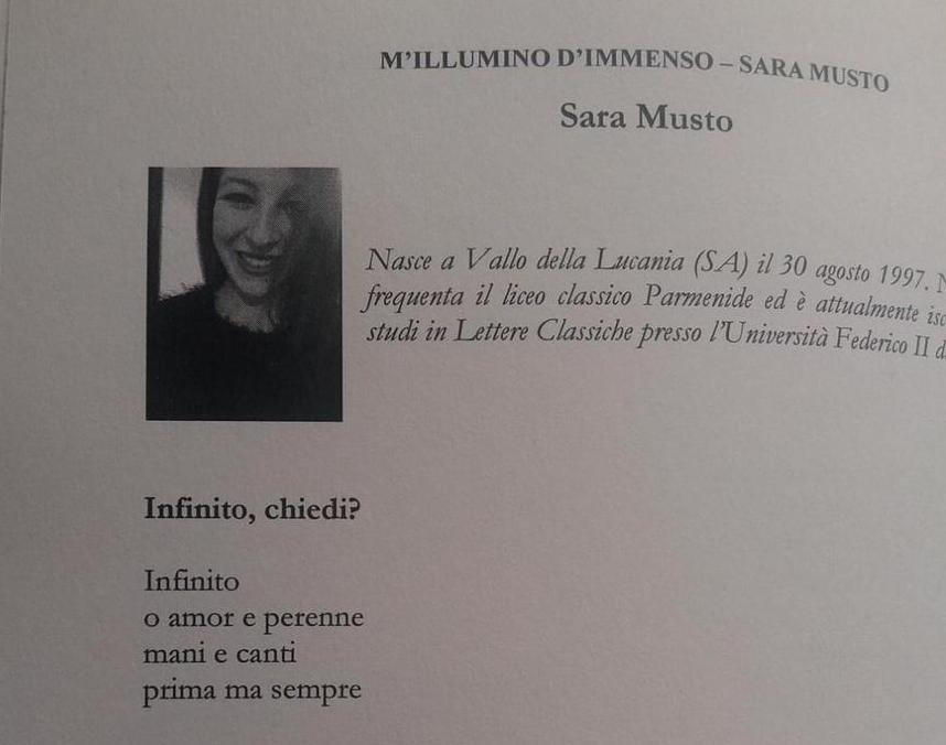 Sara Musto, le sue poesie nell’antologia curata da Elio Pecora
