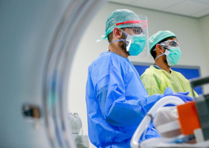 COVID-19 patient being cared for at Iris Sud hospital in Brussels
