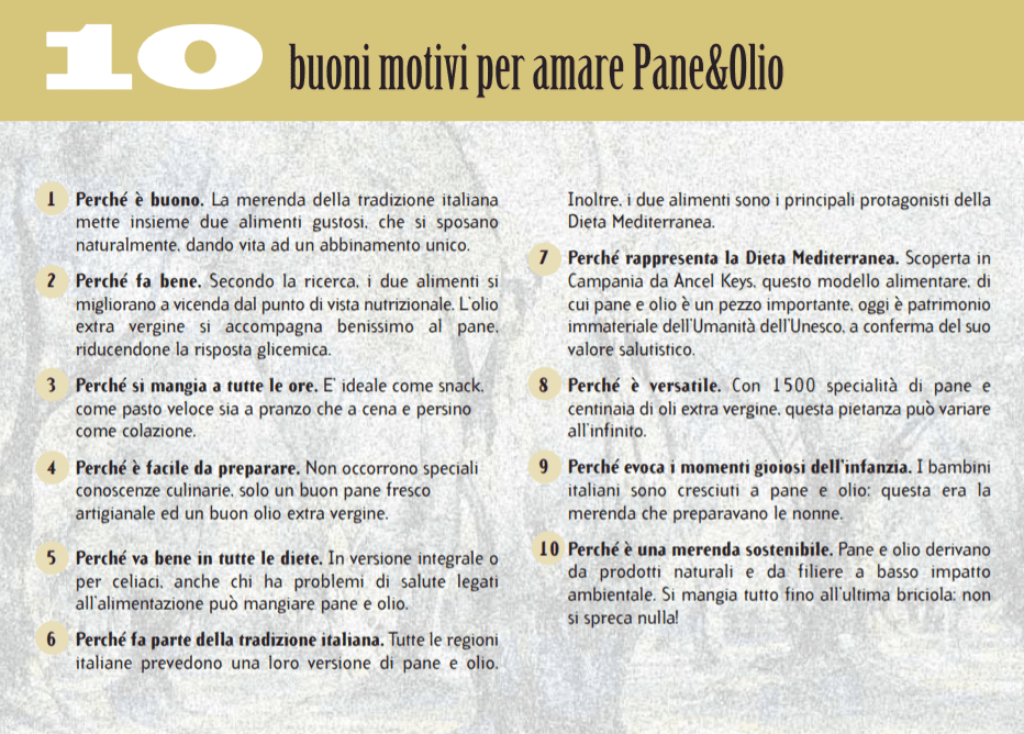 Dieta Mediterranea, 10 anni di Unesco: Assitol e Aibi lanciano “Io riparto da pane&olio”