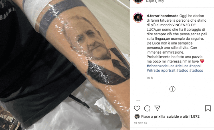 Ragazzo con tatuaggio De Luca: «E’ uno scherzo, non è permanente»