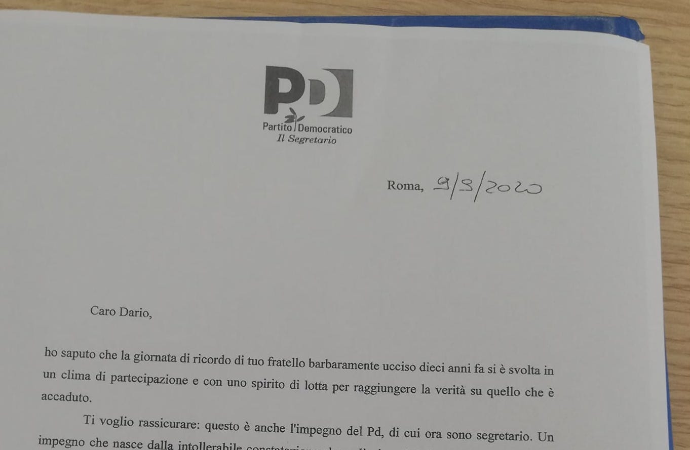 Omicidio Vassallo, Zingaretti a Dario: «Zone oscure vanno illuminate. Conta su di me»