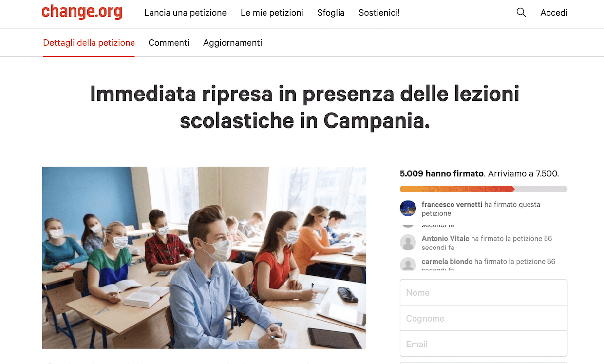 Covid, petizione online per riaprire le scuole in Campania