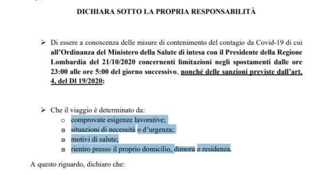 Autocertificazione, il modulo per spostarsi in Campania