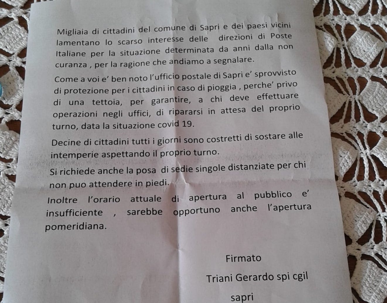 Disagi alle poste. Spi Cgil Sapri: «Serve protezione per il maltempo»