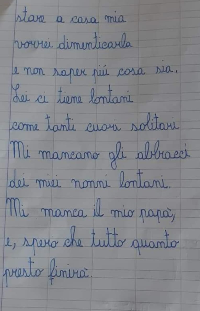 Covid, bimbo positivo scrive ai familiari: la poesia commuove il paese