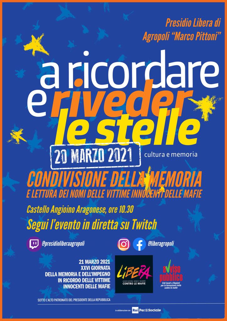 «A ricordare e a riveder le stelle», ad Agropoli l’evento in streaming di Libera