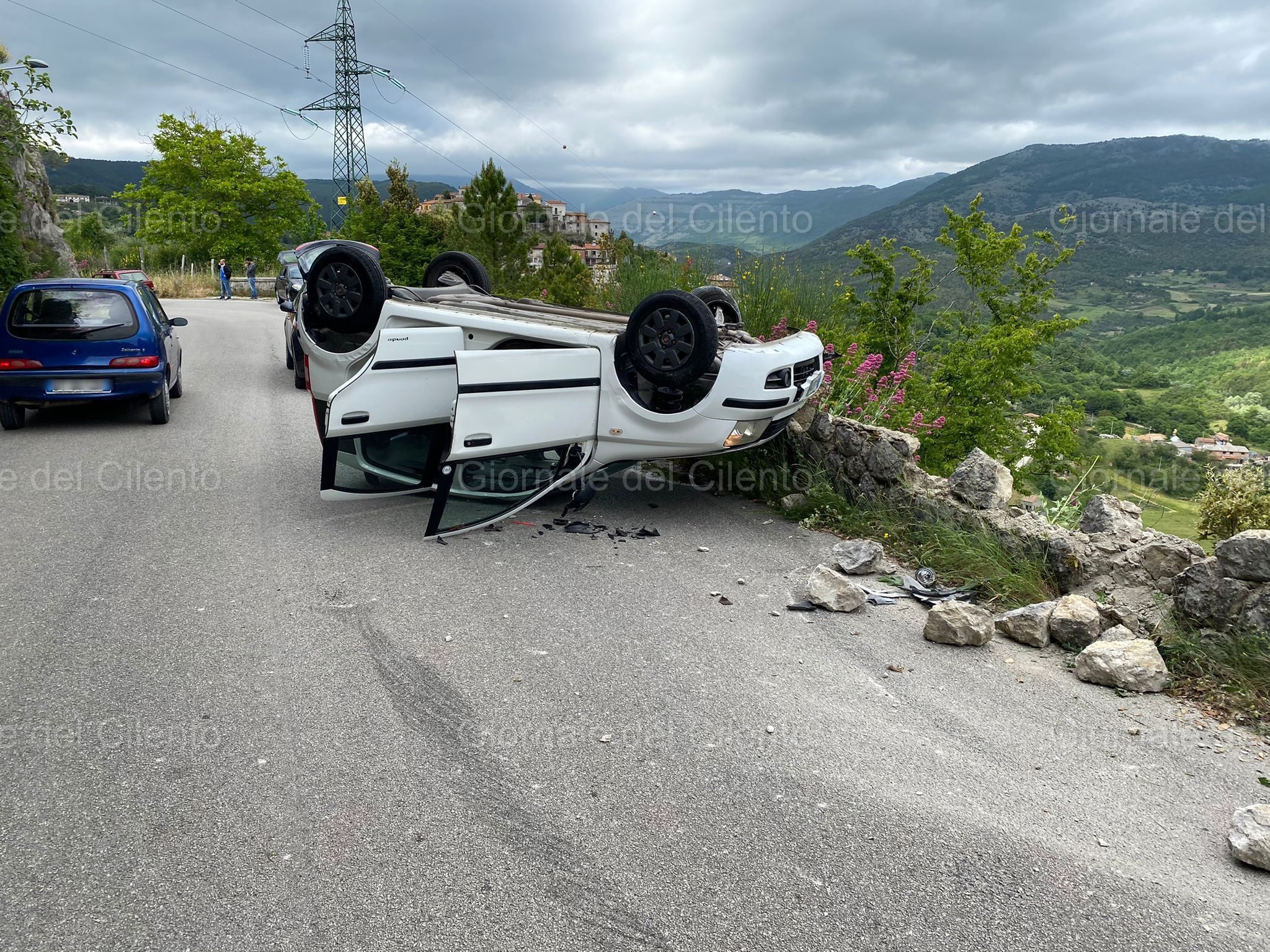 Caselle in Pittari, auto si ribalta per evitare una capra in strada