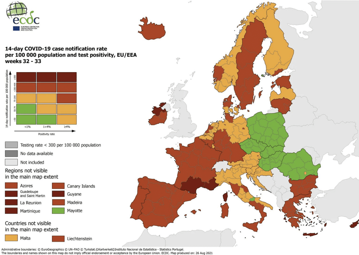 Covid, Campania rossa su mappe centro europeo per prevenzione e controllo malattie