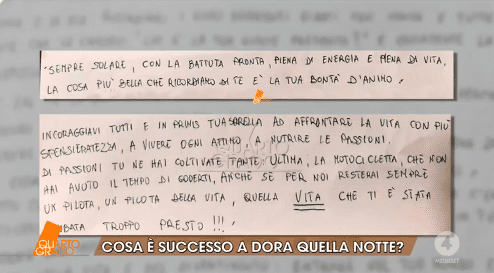 Il caso di Dora Lagreca a Quarto Grado, la lettera dei cugini: «La vita ti è stata tolta troppo presto»