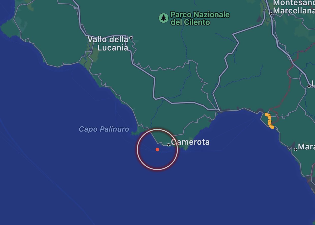 Scossa di terremoto a largo di Camerota