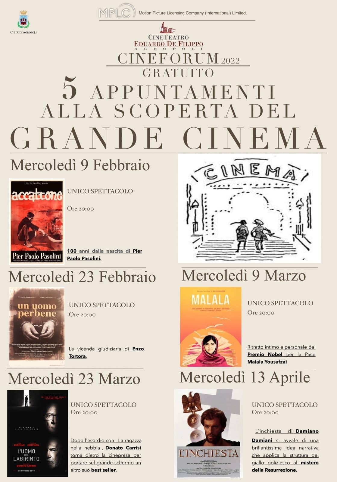 Agropoli, cineforum gratuito al cineteatro De Filippo alla scoperta del grande cinema