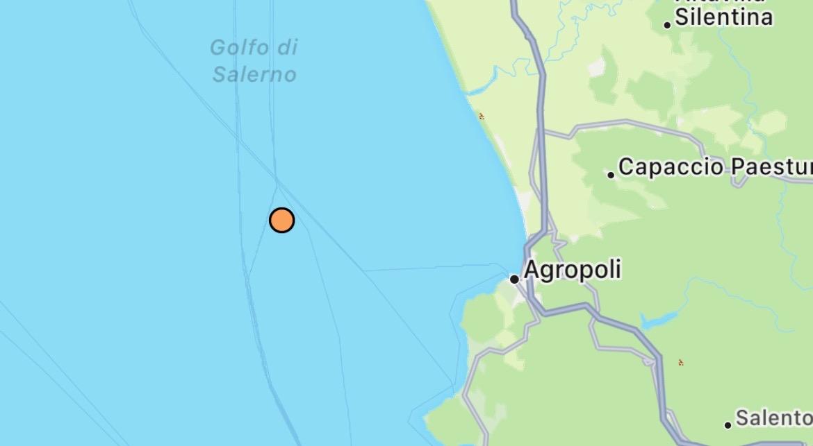 Sisma di magnitudo 2.9 in mare al largo della costa di Capaccio Paestum