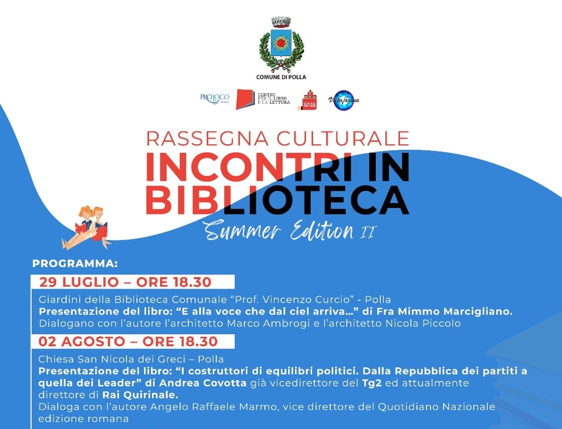 Polla, sette incontri con sette autori per la rassegna letteraria “Incontri in Biblioteca”