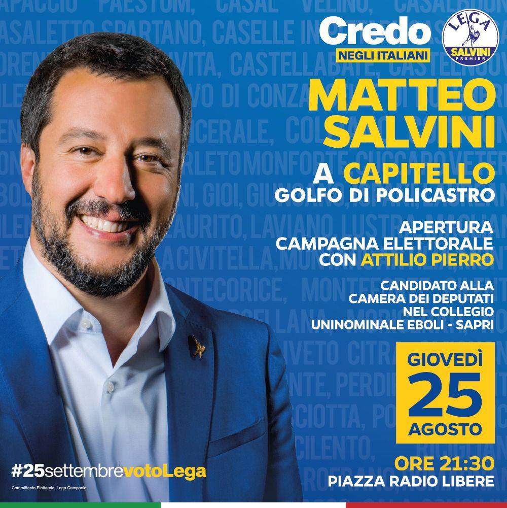 Matteo Salvini a Capitello all’apertura della campagna elettorale con Attilio Pierro