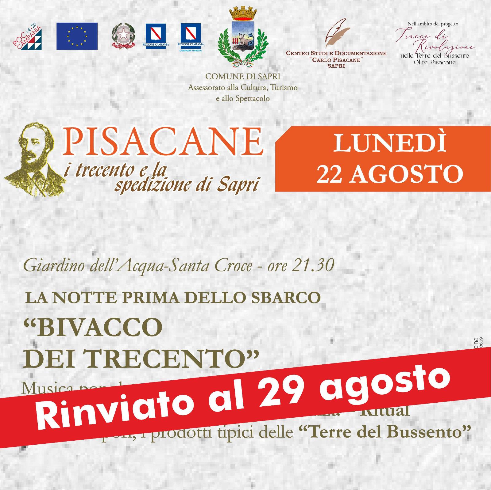 Pisacane 2022: “Bivacco”, “Corteo” e “Sbarco” rinviati per maltempo al 29 e 30 agosto