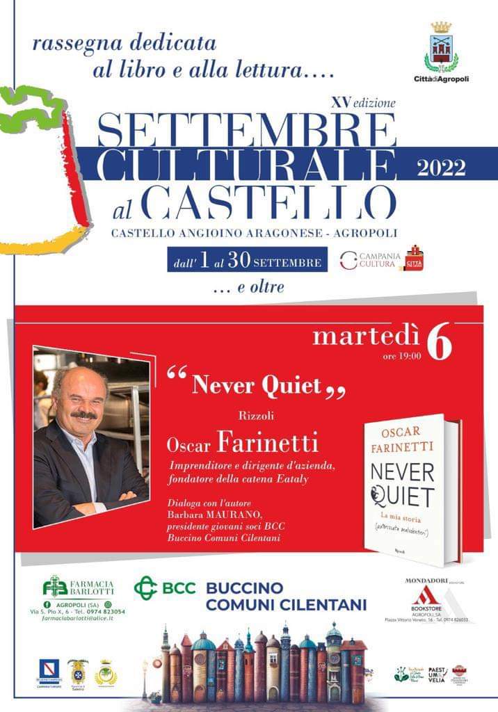 Al «Settembre Culturale» di Agropoli Oscar Farinetti presenta ‘Never quiet’