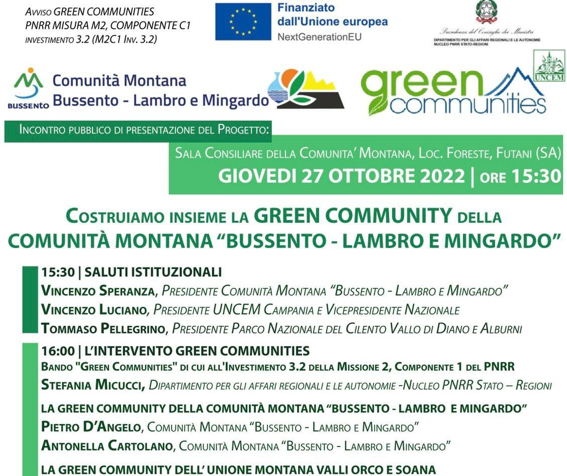 Comunità montana Bussento Lambro Mingardo presenta la ‘Green Communities’: appuntamento giovedì