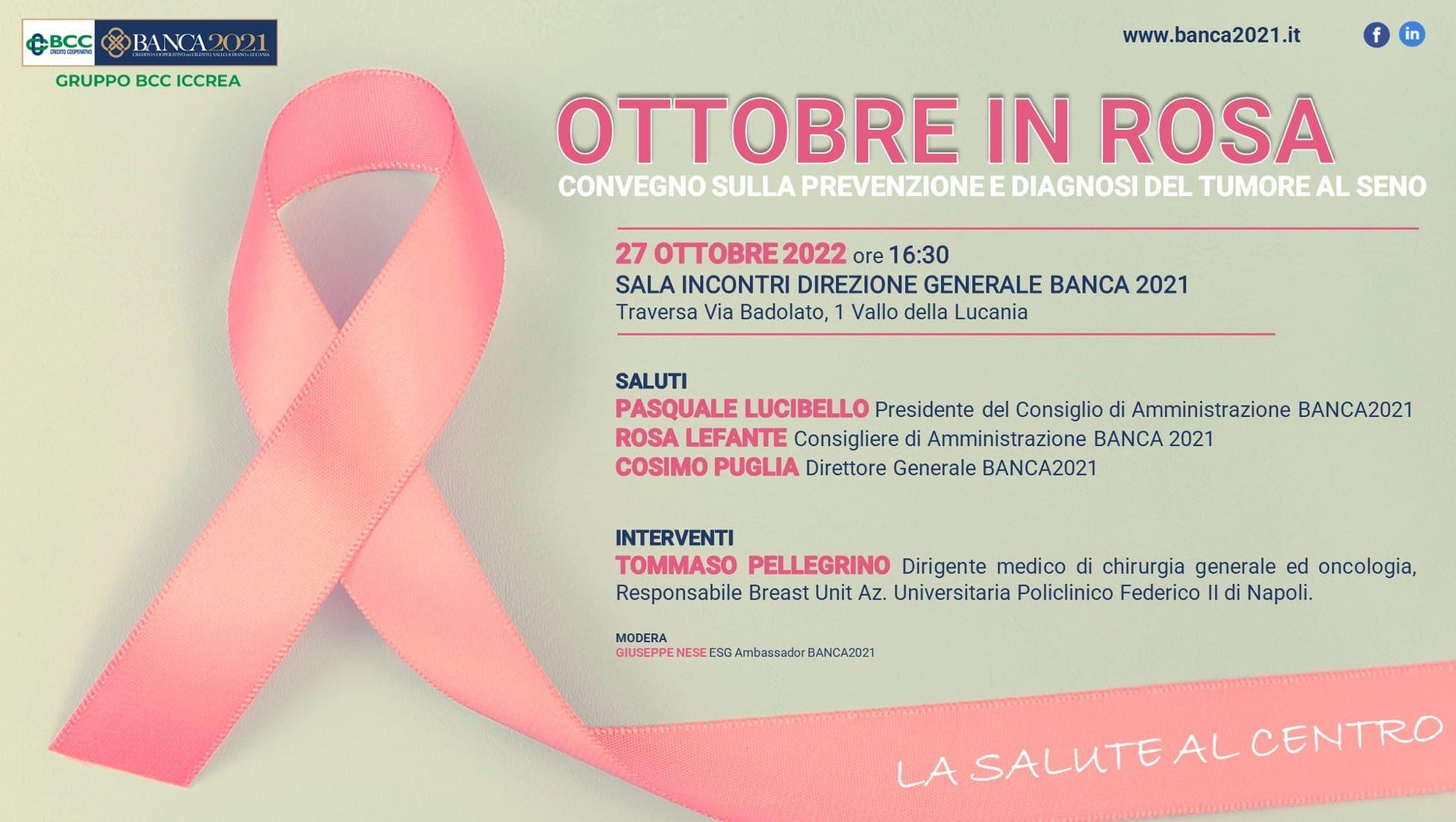 ‘Ottobre in rosa’, la Banca 2021 organizza un incontro con Tommaso Pellegrino