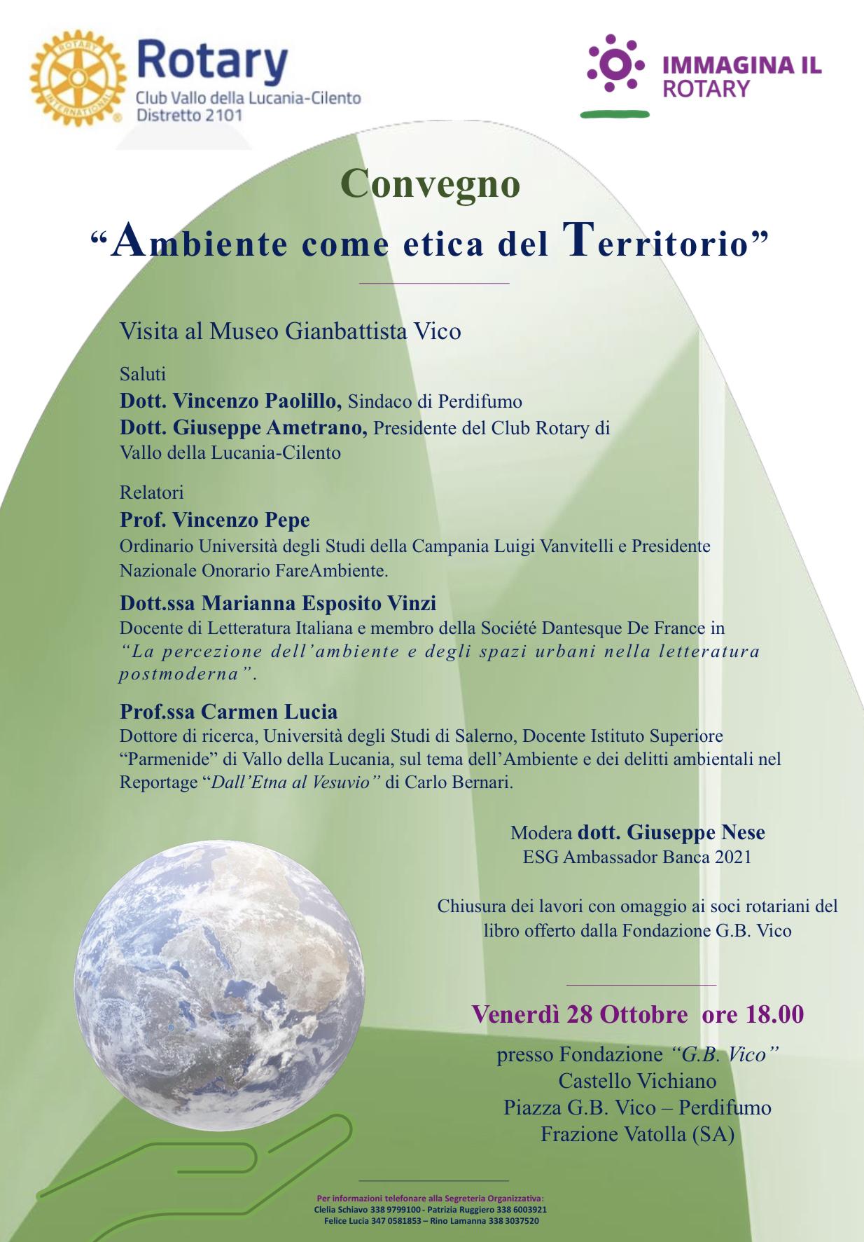 ‘Ambiente come etica del Territorio’, convegno organizzato dal Rotary Vallo della Lucania-Cilento 