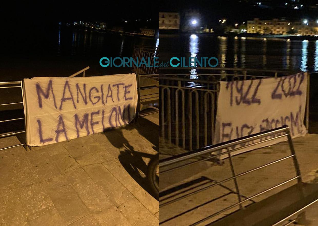 Sapri, dopo elezioni sul lungomare striscioni contro Giorgia Meloni e il centrodestra