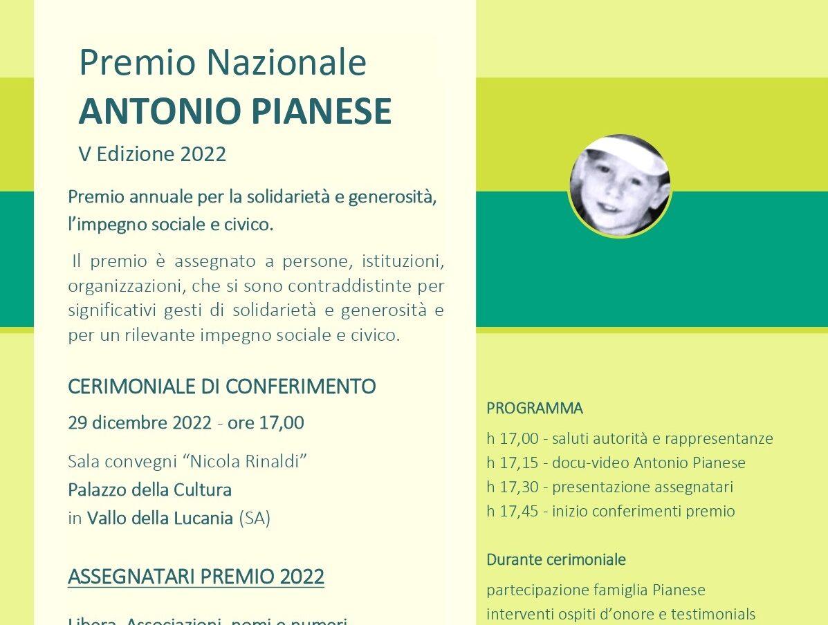 Premio Antonio Pianese, Vallo della Lucania promuove cultura della solidarietà e della giustizia