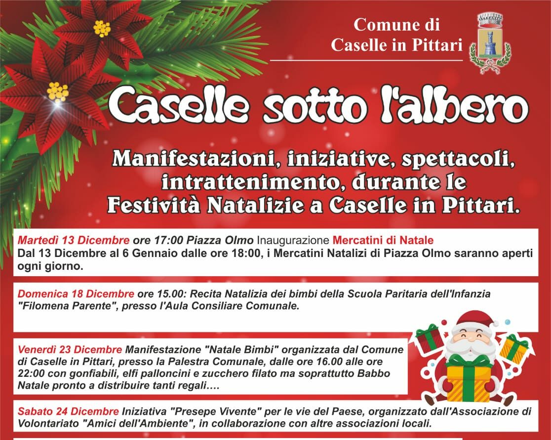 Natale a Caselle in Pittari con “Caselle sotto l’albero” tra mercatini, concerti e il presepe vivente