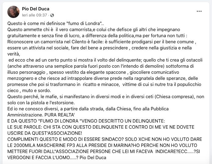 Camerota, dà del ‘camorrista’ al sindaco su Facebook: Del Duca rimosso dalla carica di presidente di Poliziotti Italiani