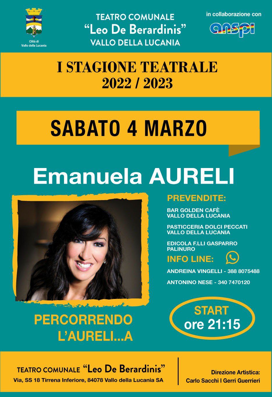 Vallo della Lucania, sabato lo spettacolo nel Cilento di Emanuela Aureli