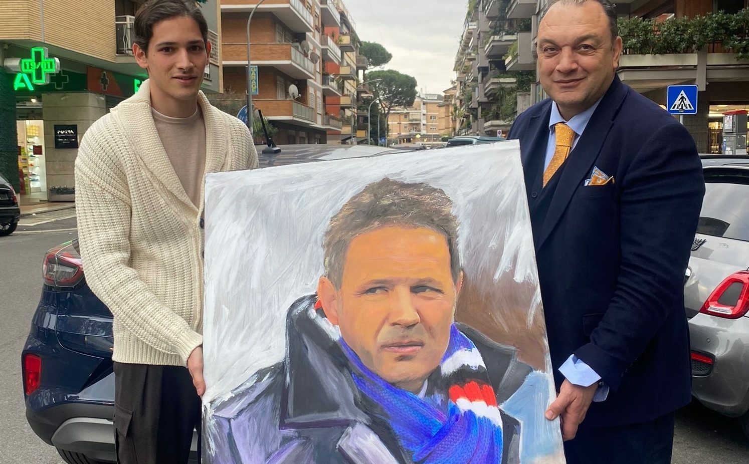 Ritratto di Sinisa Mihajlovic del pittore cilentano Alfonso Mangone donato alla sua famiglia