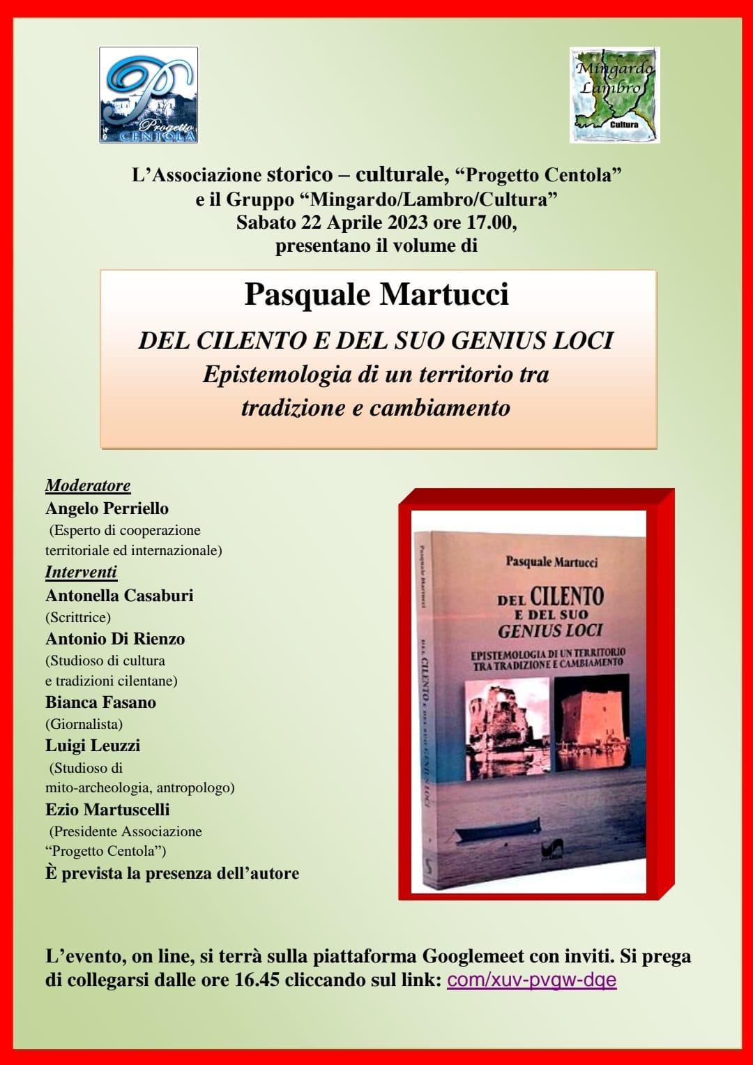Online la presentazione del libro di Pasquale Martucci ‘Del Cilento e del suo genius loci’