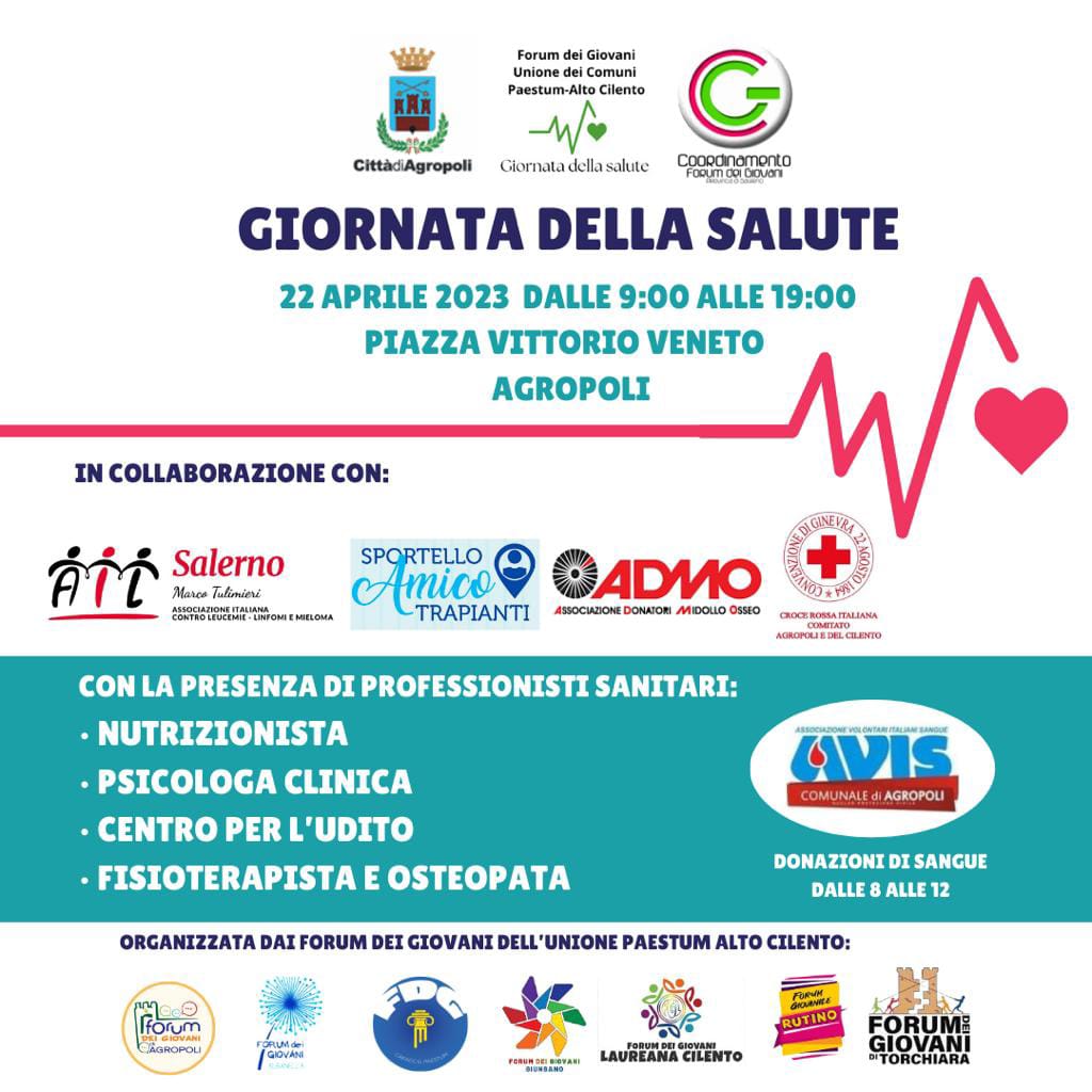 Agropoli, forum giovani unione Comuni Paestum – Alto Cilento organizza giornata donazioni e prevenzione. Il programma