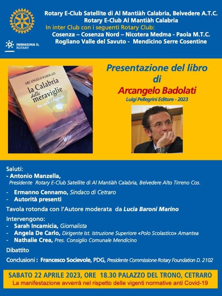 Il Rotary E-Club Satellite di Al Mantiàh Calabria organizza la presentazione del libro ‘La Calabria delle meraviglie’ di Badolati