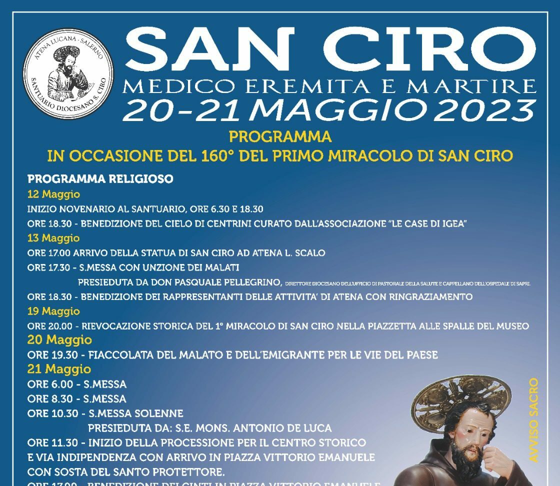 A 160 anni dal miracolo di San Ciro, l’evento ad Atena Lucana: ecco il programma