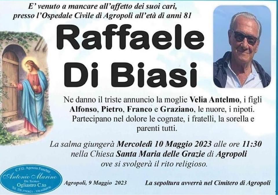 Lutto a Castellabate e Agropoli per la morte di Raffaele Di Biasi