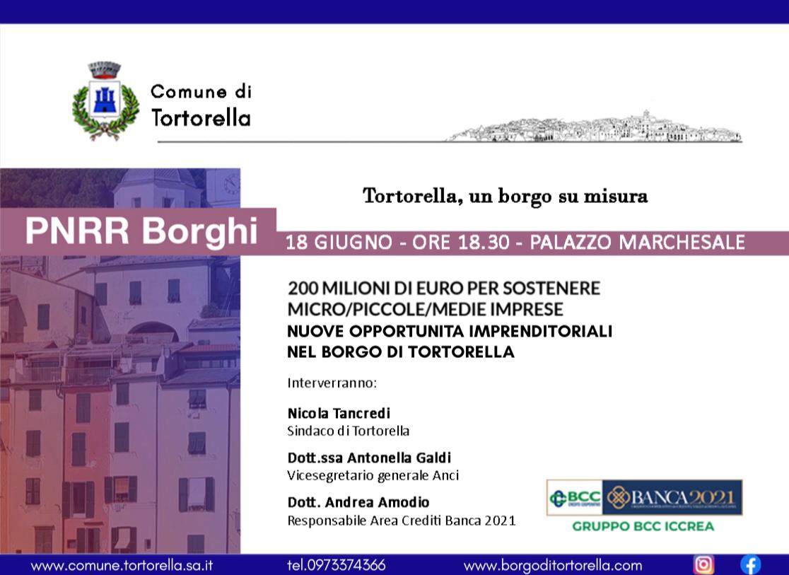 Tortorella, incontro pubblico per illustrare l’avviso e le opportunità del Bando Borghi