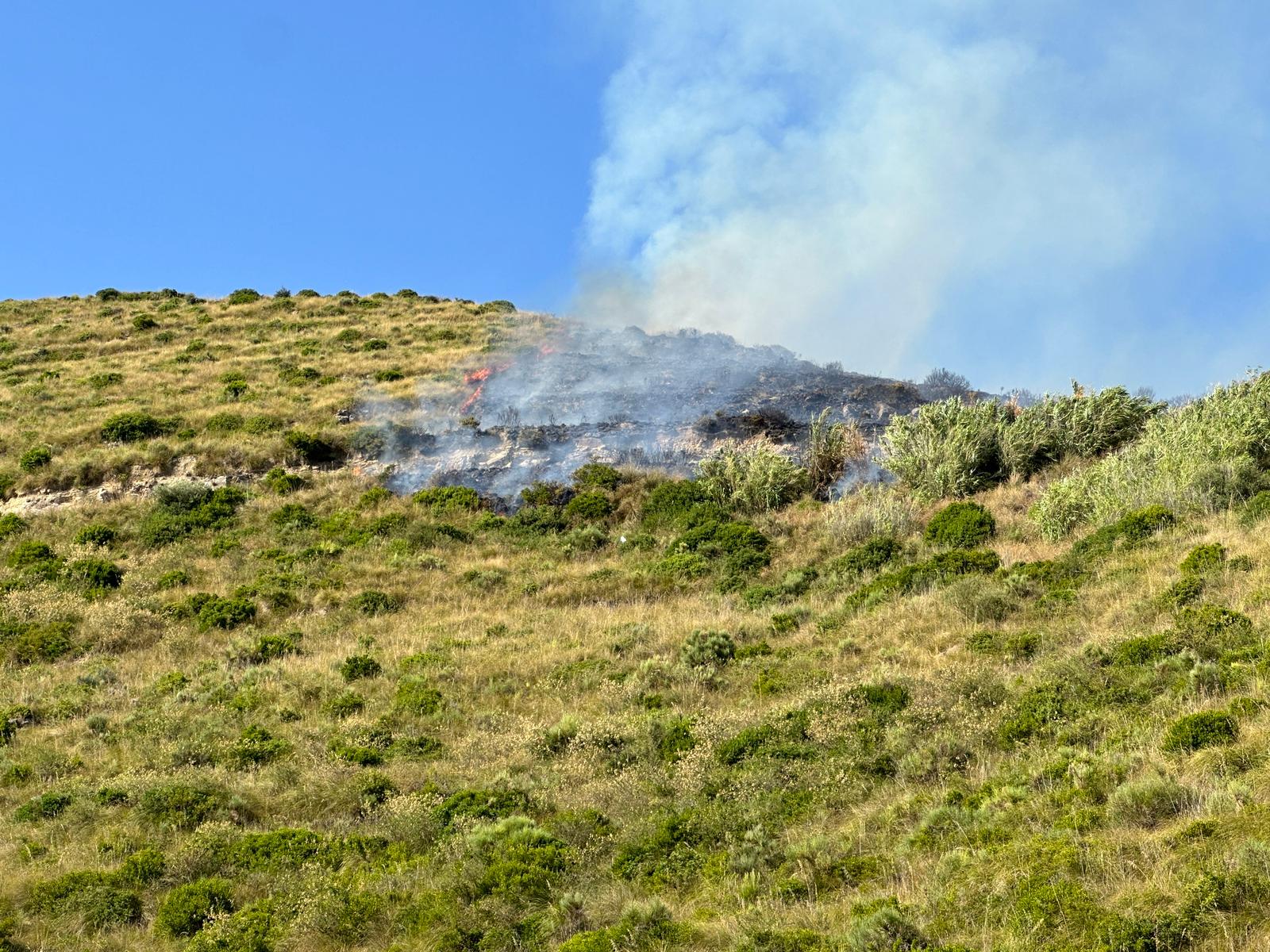 Incendio a Montecorice, fiamme alte sulla collina verso Ortodonico